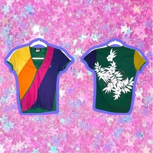 Vintage Y2K euro tee S tshirt baby rainbow rhinestones rave 90s striped 2000s